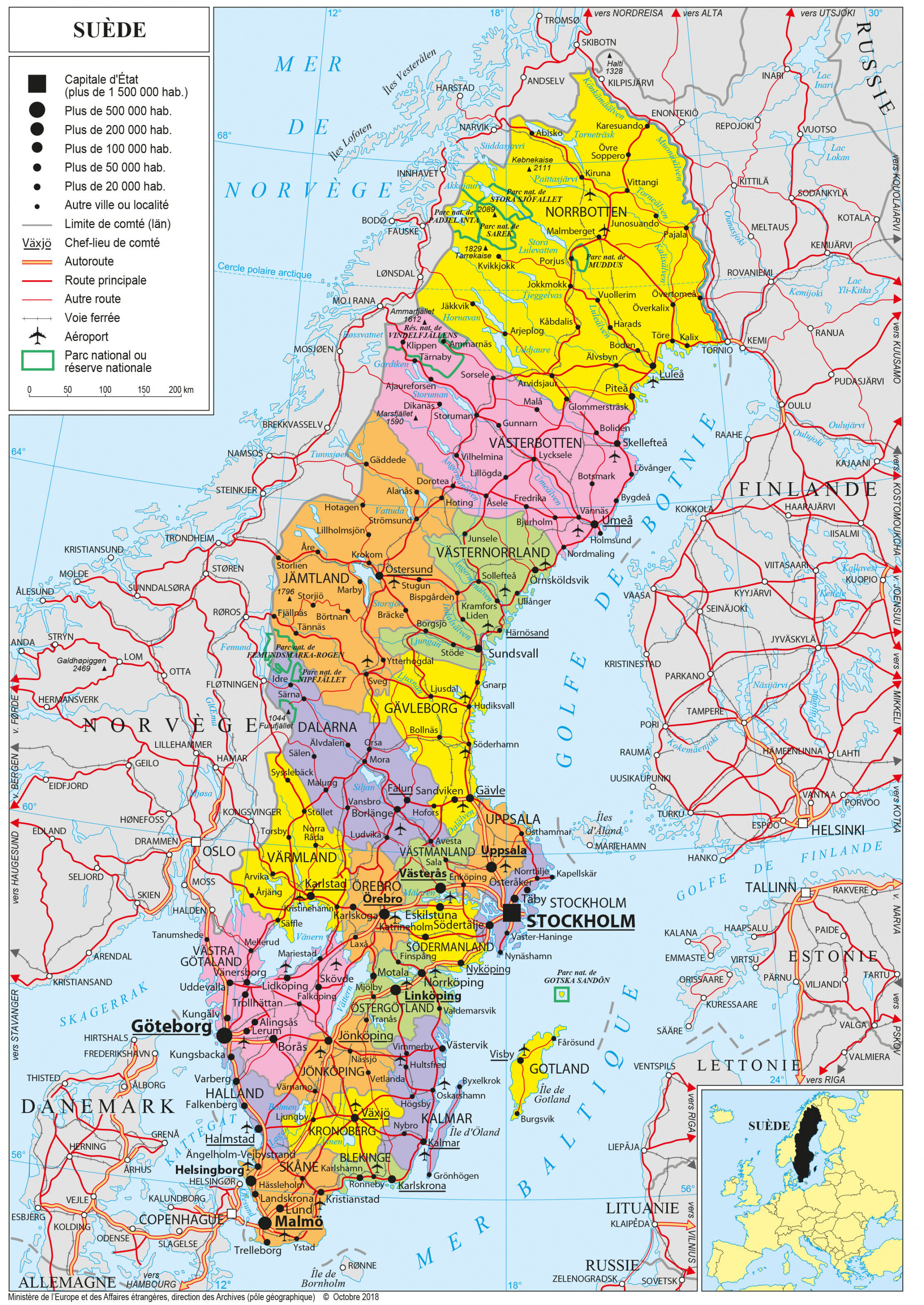 Geopolitical map of Sweden, Sweden maps