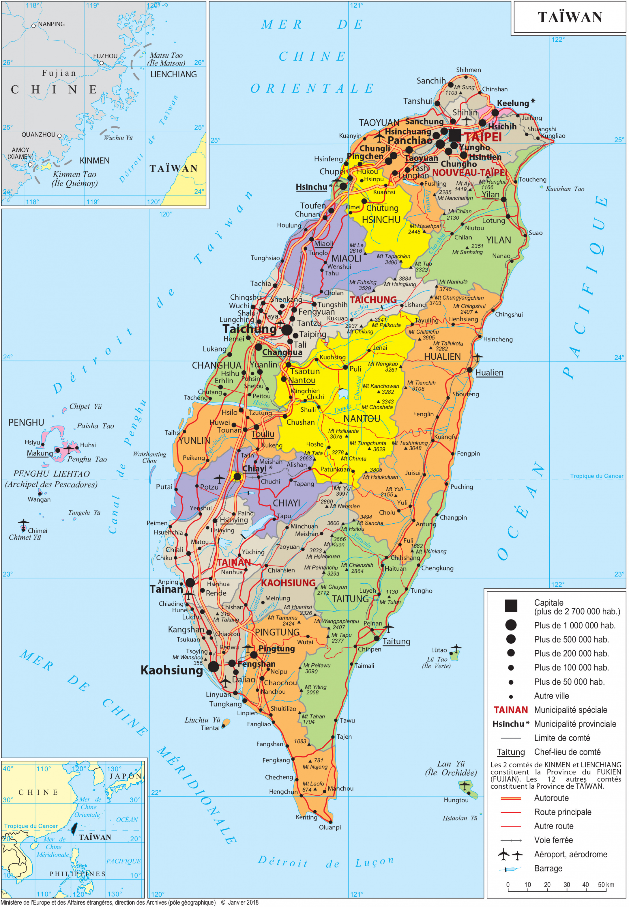 Geopolitical map of Taiwan, Taiwan maps | Worldmaps.info